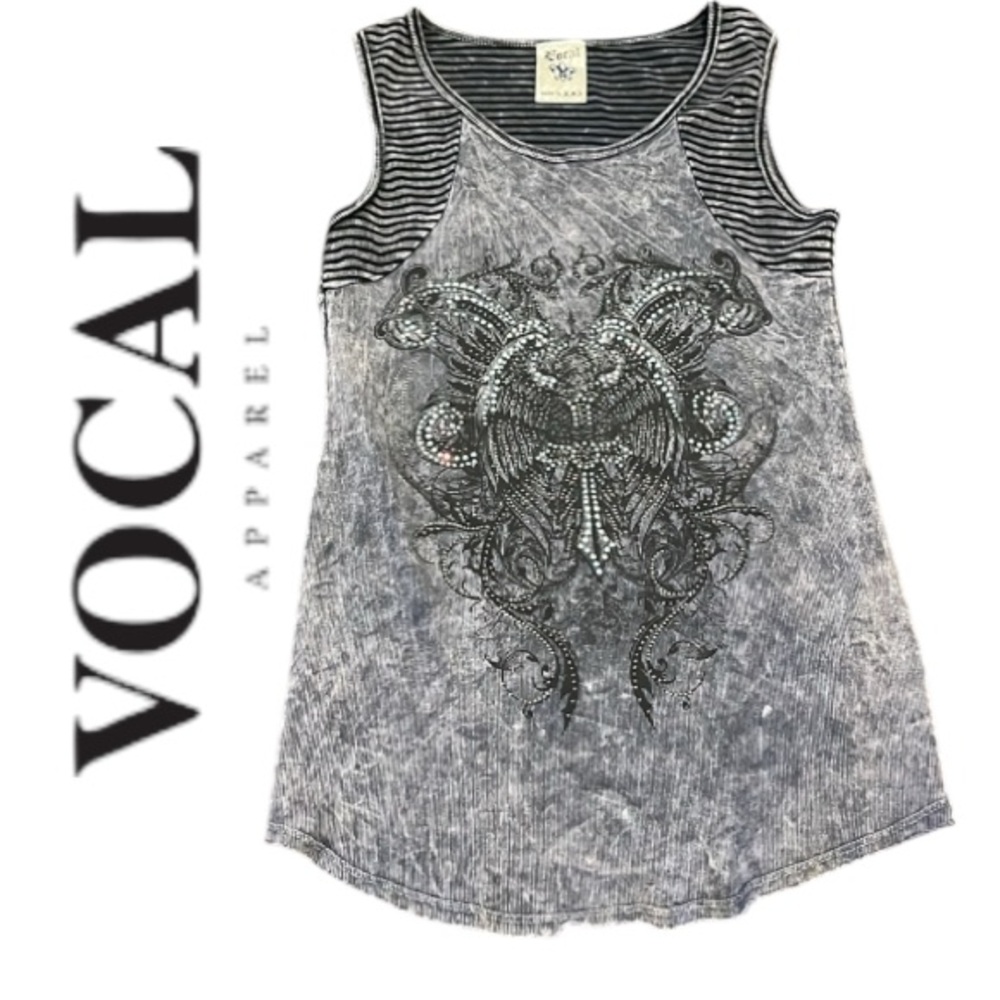 Vocal Winged Eagle Cross Bling Top -NWOT